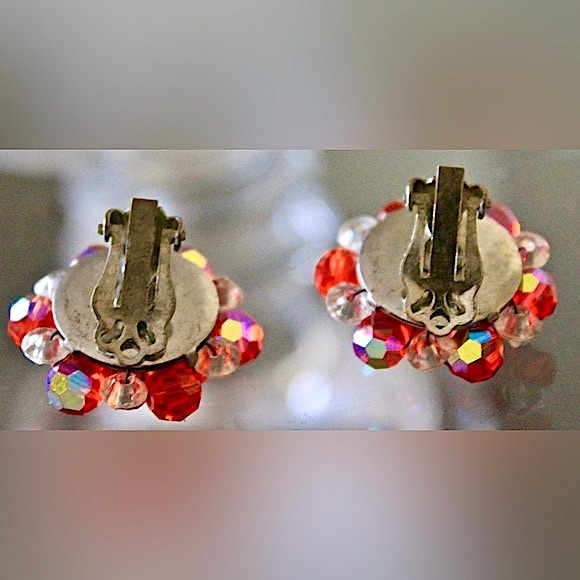 LAGUNA NECKLACE BRACELET EARRING VINTAGE 3PC SET ORANGE & CLEAR AURORA BOREALIS - Picture 11 of 11